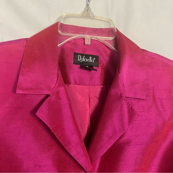 Vintage Rafaella Y2K 90s Iridescent Magenta 100% Silk Button Up Blazer Jacket 10 - Picture 4 of 10